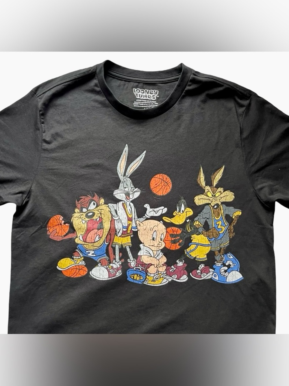 Looney Tunes Basketball Graphic Tee Black Retro Cartoon T-Shirt Bugs Bunny S/M - Picture 5 of 10